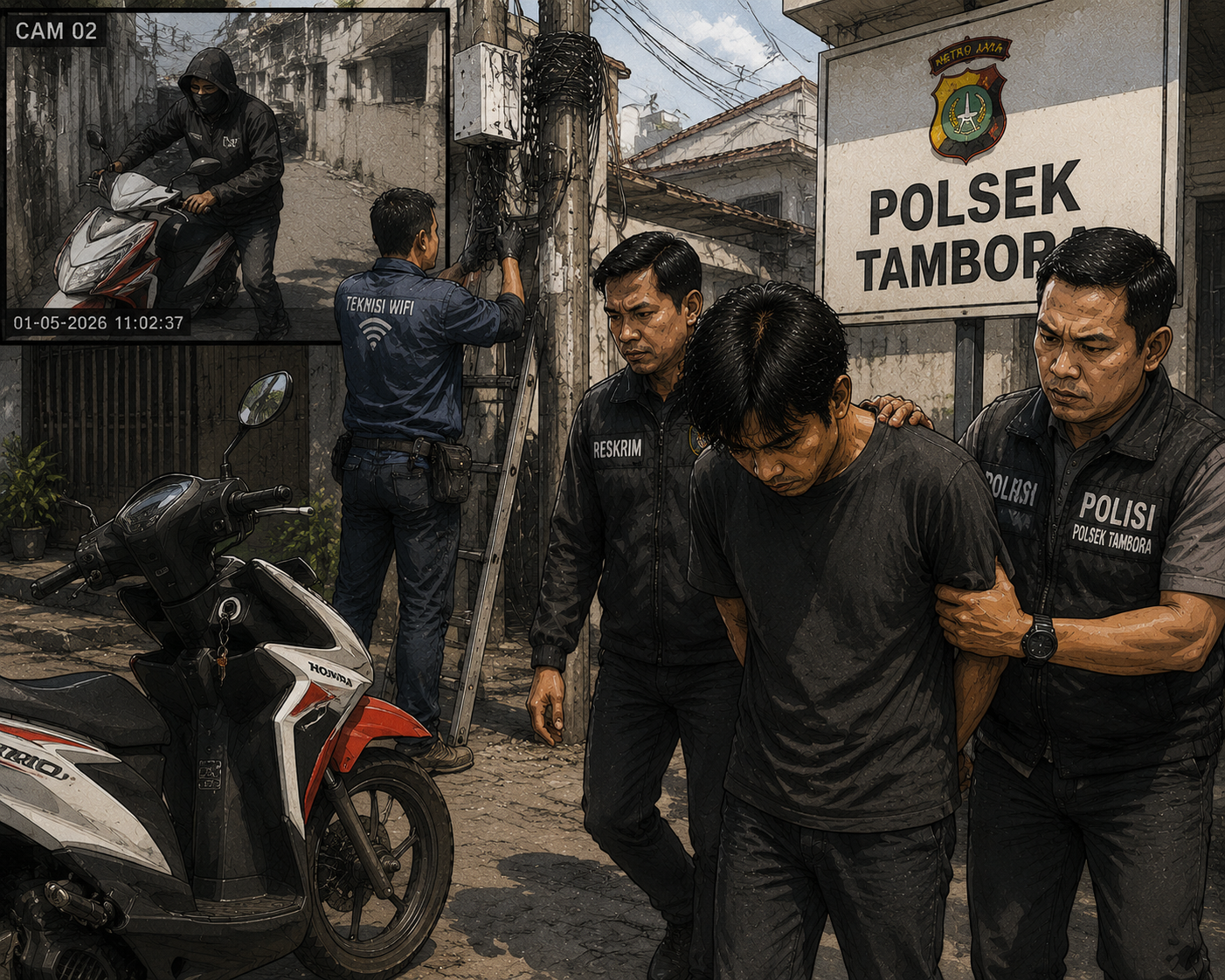Teknisi WiFi Kehilangan Motor Saat Bekerja di Tambora, Pelaku Ditangkap Berkat Rekaman CCTV