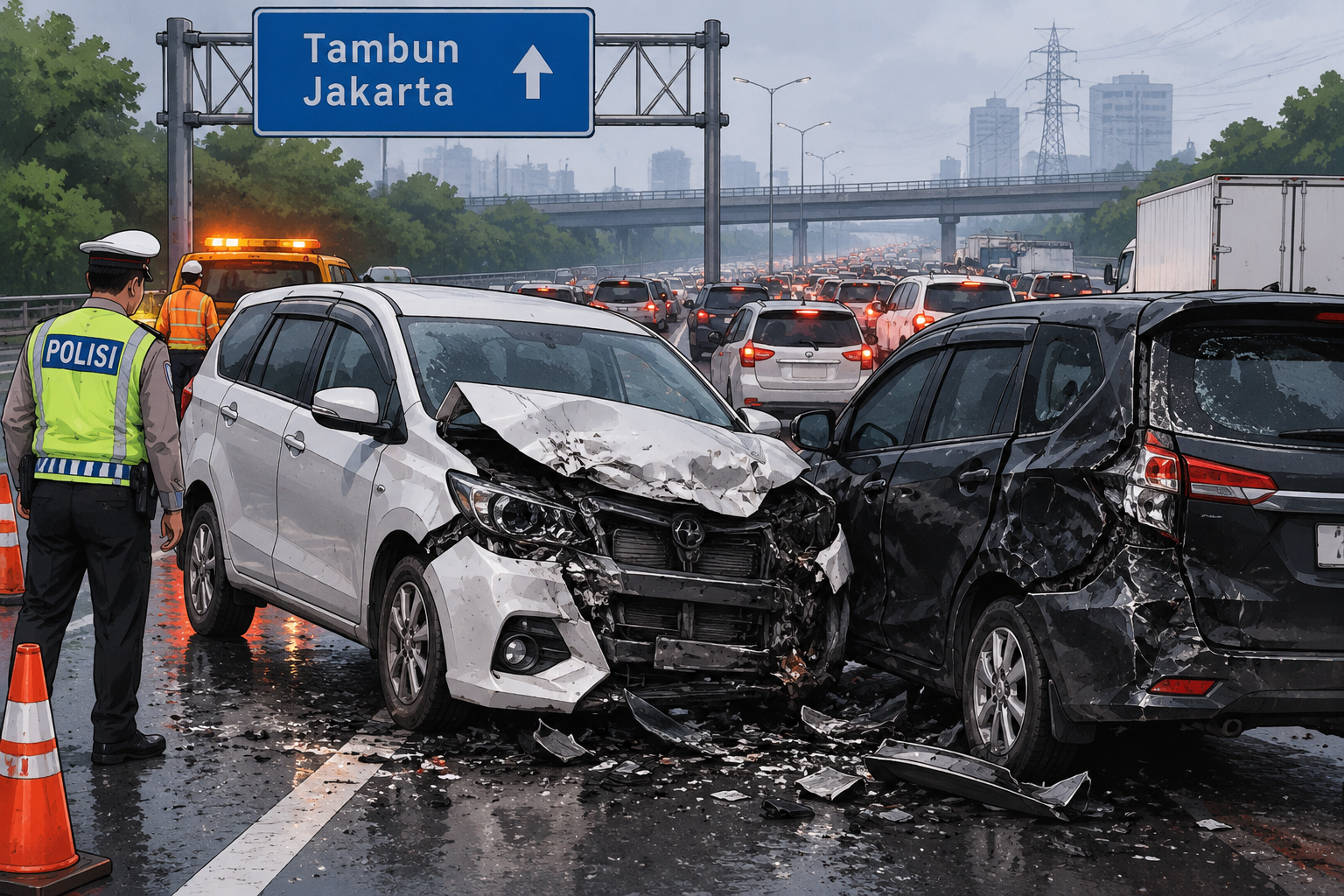 Kecelakaan Dua Mobil di Tol Tambun Arah Jakarta, Lalu Lintas Macet 2 Km