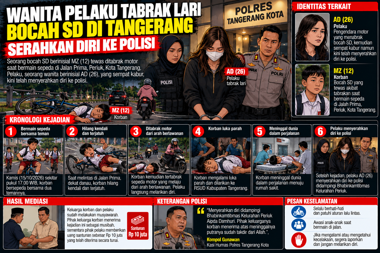 Wanita Pengendara Motor yang Tabrak Bocah SD hingga Tewas di Tangerang Serahkan Diri