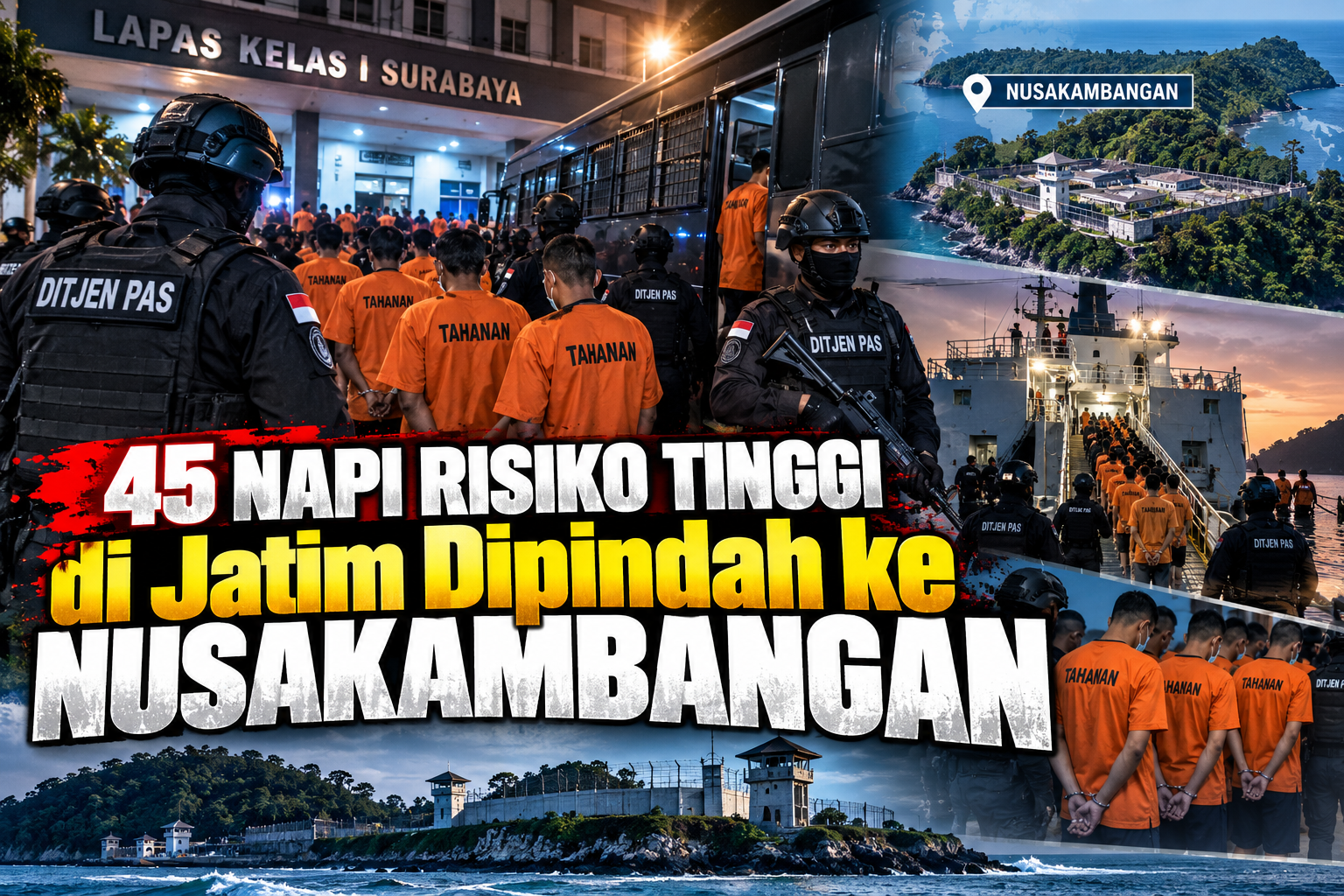 45 Napi Risiko Tinggi dari Jawa Timur Dipindahkan ke Nusakambangan, Pengamanan Diperketat